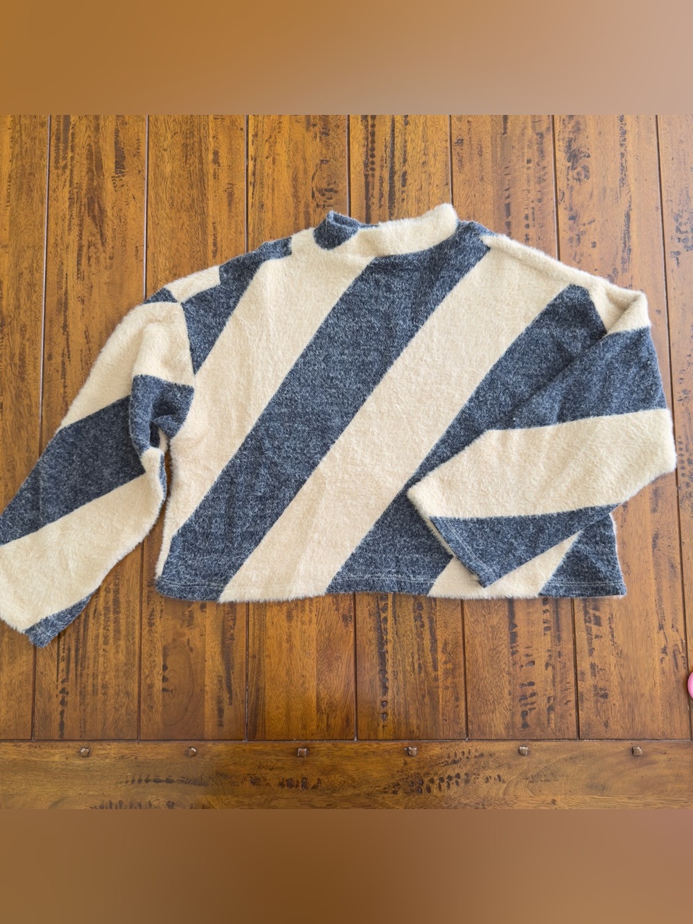 Maeve Anthropologie Striped Mock Neck Cozy Sweater - Cream & Charcoal Size Large - Picture 4 of 12